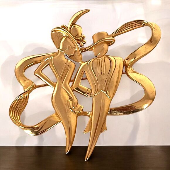 Vintage Pin Brooch Art Deco Style Gold Tone 11U - Picture 1 of 5